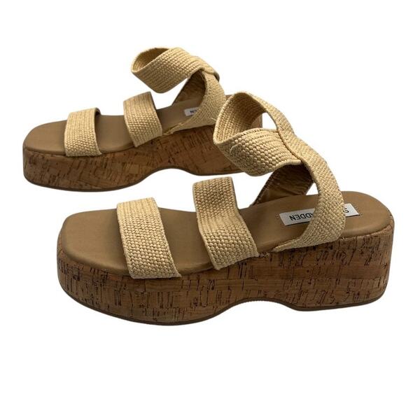 Steve Madden Sashes Cork Ankle Strap Flatform Sandals Raffia Beige Size 6M - Picture 3 of 8